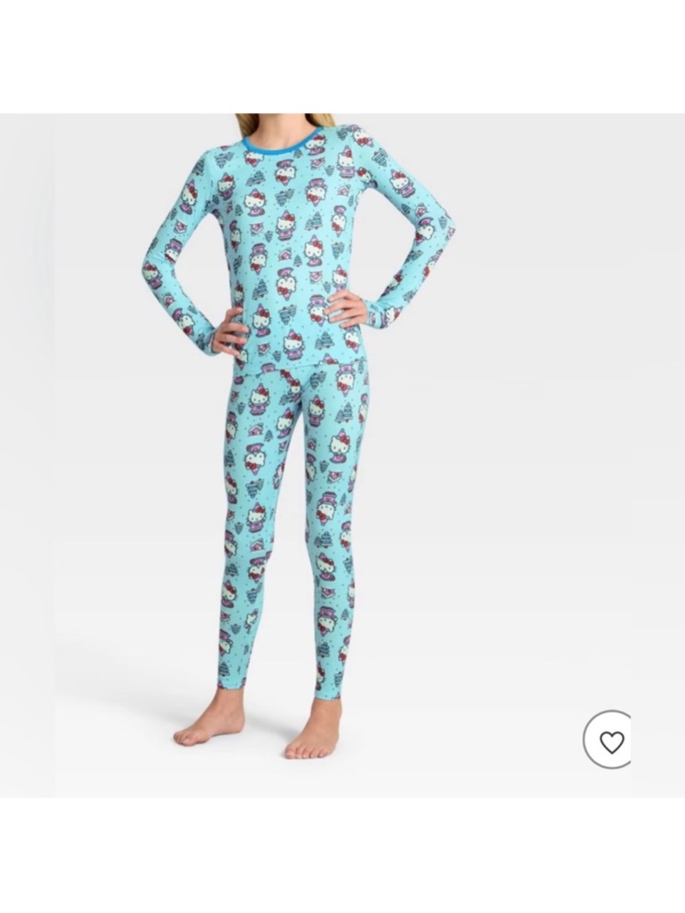 Warm Essentials by Cuddl Duds Hello Kitty Light Blue Thermal set- size large
